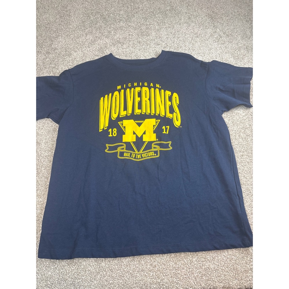 Michigan Wolverines T Shirt Blue Collegiate NCAA Football Tee‎ Men's Size Small